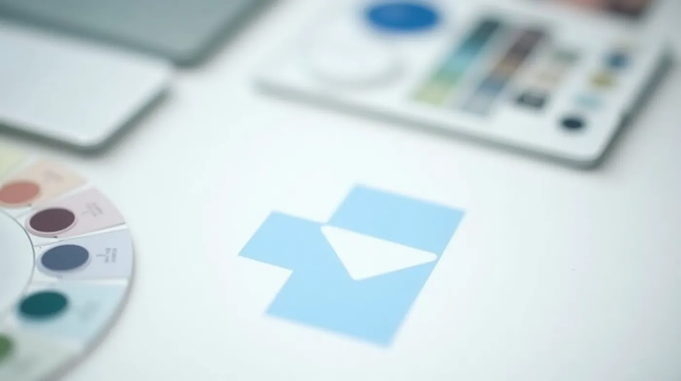 a professional editorial photograph of a clean modern business logo design process, a minimalist geometric logo mark in 